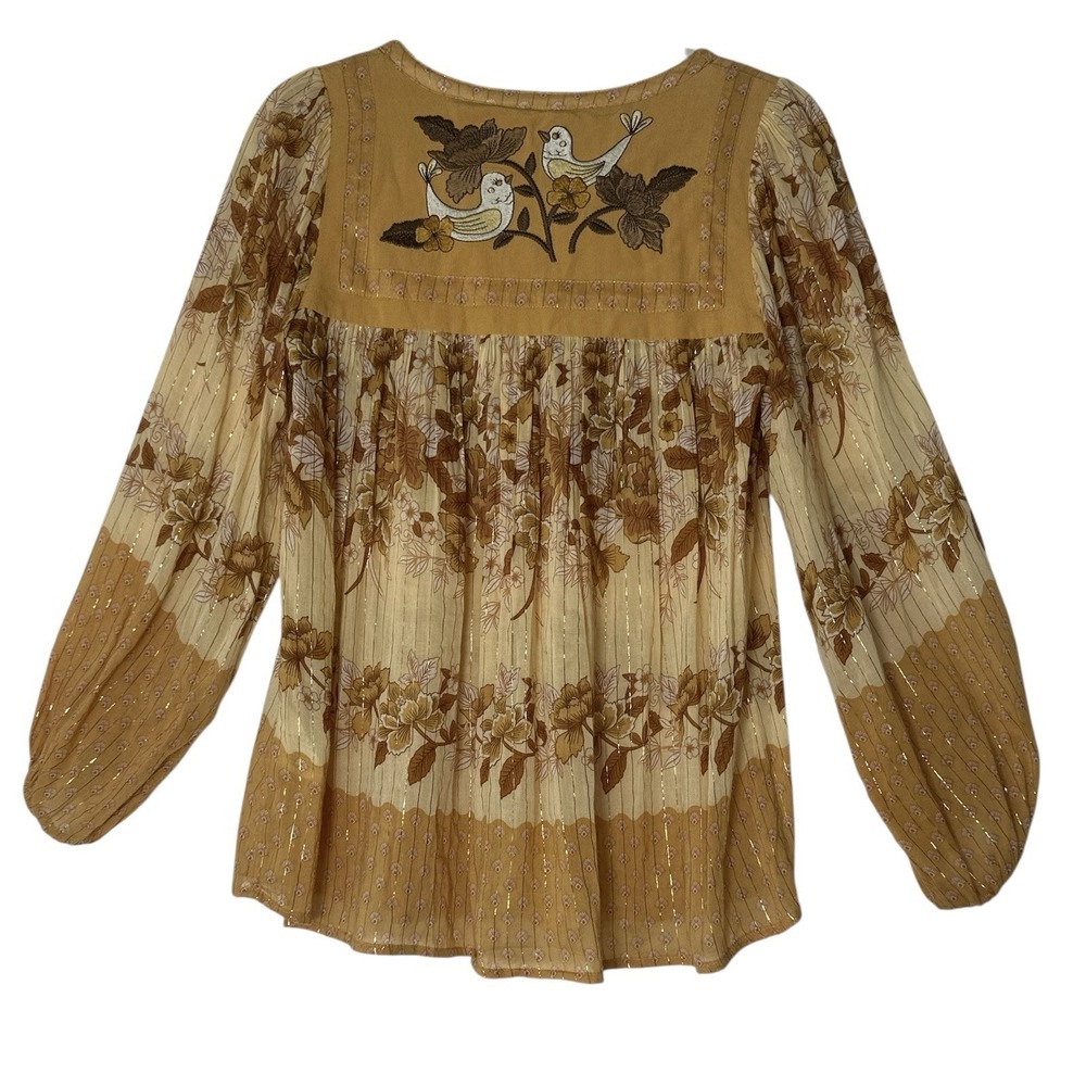 Spell and The Gypsy Coco Lei Blouse Top Women's XS Caramel Boho Embroidered - Picture 4 of 14